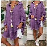 Large Loose Long Sleeved Button Up Cotton Linen Shirt