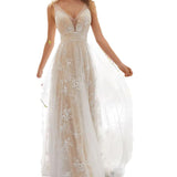 V-Neck Sleeveless Lace Wedding Dress