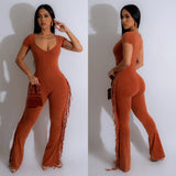 Solid Color Short-Sleeved Jumpsuit