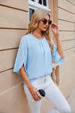 Round Neck Five-Quarter Sleeve Loose Chiffon Shirt Top