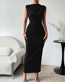 Sleeveless Pleated Bodycon Dress With Slit Back