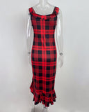 One-Shoulder Sexy Off-Shoulder Plaid Ruffle Dress