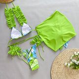 Ruffled Hem Bikini Three Piece Set