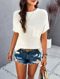 Solid Color Short-Sleeved Turtleneck Sweater Top