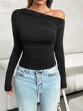 Slim Fit Solid Color Slant Neck Pullover