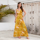 Summer V Neck Spaghetti Strap Backless Sleeveless Boho Floral Maxi Dresses