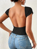 Backless Crop Top Short Sleeve T-Shirt