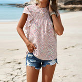 Round Neck Short Sleeve Printed Top