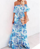 Large Size Chest Wrap Printed Ombre Full Skirt Dress