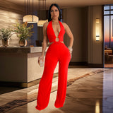 Halter V-Neck Fashionable Trousers Jumpsuit