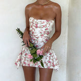 Strapless Floral Halter Back Mini Skirt