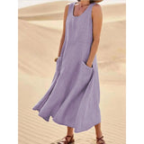 Sleeveless Round Neck Cotton And Linen Dress