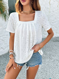 Square Neck Solid Color Short Sleeve T-Shirt Tops