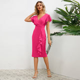 V-Neck Ruffled Slim Fit Dress