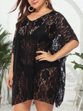 Plus Size Sexy Cover Up Beachwear Lace Cut-Out Beach Dress