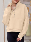 Cropped Stand Collar Thumb Hole Fleece Sweatshirt