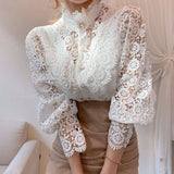 Lace Hollow Flower Splicing Loose Blouses