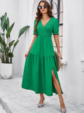 Temperament V-Neck Short-Sleeved Long Skirts