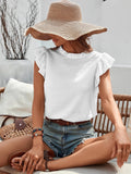 Solid Ruffled Round Neck Sleeveless Blouse
