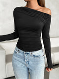 Slim Fit Solid Color Slant Neck Pullover