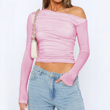 Slim Fit Solid Color Slant Neck Pullover