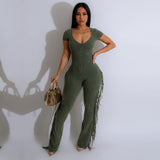 Solid Color Short-Sleeved Jumpsuit