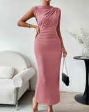 Sleeveless Pleated Bodycon Dress With Slit Back