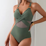 Mesh Bikini Metal Hoop Suspender One-Piece Swimsuits