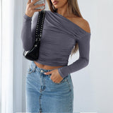 Slim Fit Solid Color Slant Neck Pullover