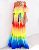 Large Size Chest Wrap Printed Ombre Full Skirt Dress