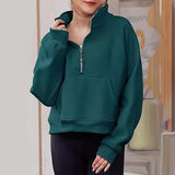 Cropped Stand Collar Thumb Hole Fleece Sweatshirt