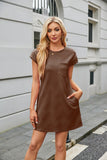 Jacquard Round Neck Pocket Short Sleeve Loose Dress