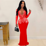 V-Neck Rhinestone Maxi Dress