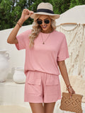 Loose Round Neck Short Sleeved Top+Shorts Sets