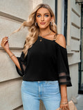 Solid Color Metal Buckle Shoulder Blouses