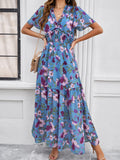 Printed V-Neck Waist Dresses