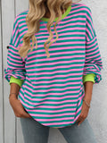 Colorful Striped Crew Neck Loose Sweatshirt