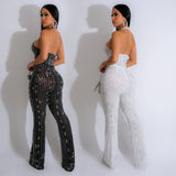 Rhinestone Sleeveless Halterneck Jumpsuit