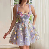 Three-Dimensional Flower Embroidery Hip-Hugging Sexy Suspender Dress