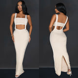 Backless Halter Two-Piece Long Dress