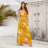 Summer V Neck Spaghetti Strap Backless Sleeveless Boho Floral Maxi Dresses