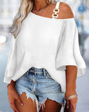 Sloping Shoulder Ruffle Sleeve T-Shirt