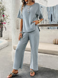 Casual Solid Color Knitted Short Sleeved Trousers Suit