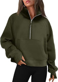 Cropped Stand Collar Thumb Hole Fleece Sweatshirt