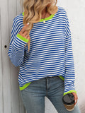 Crew Neck Striped Long Sleeve Casual Sweater