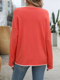 Round Neck Contrast Color Core-Spun Long Sleeve Sweater