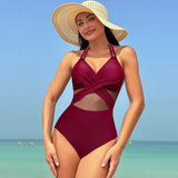 One Piece Swimsuit Solid Color Mesh Bikini