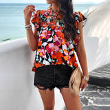 Round Neck Short Sleeve Printed Top