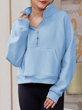 Cropped Stand Collar Thumb Hole Fleece Sweatshirt