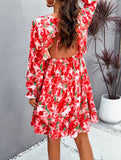 Printed V-Neck Long Sleeved Dresses